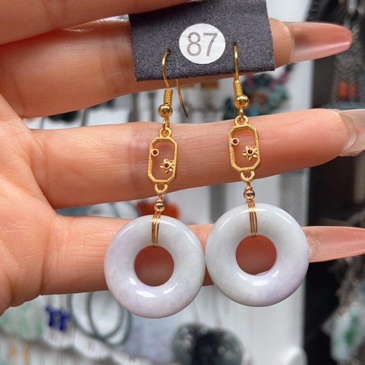 【闪购商品】翡翠耳饰银S925镀金镶嵌