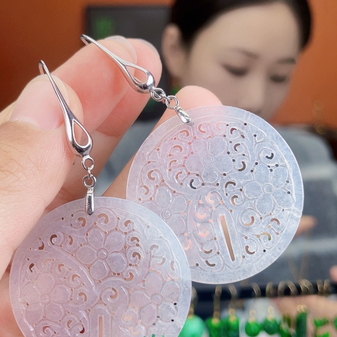 翡翠银S925镶嵌耳饰