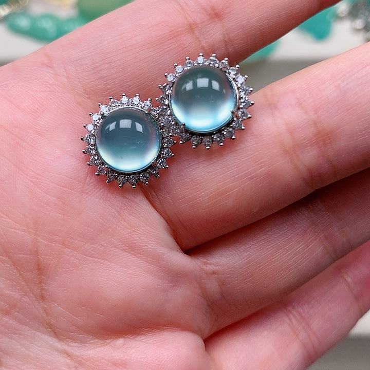 蛇纹石玉耳坠银S925镶嵌布**鲁