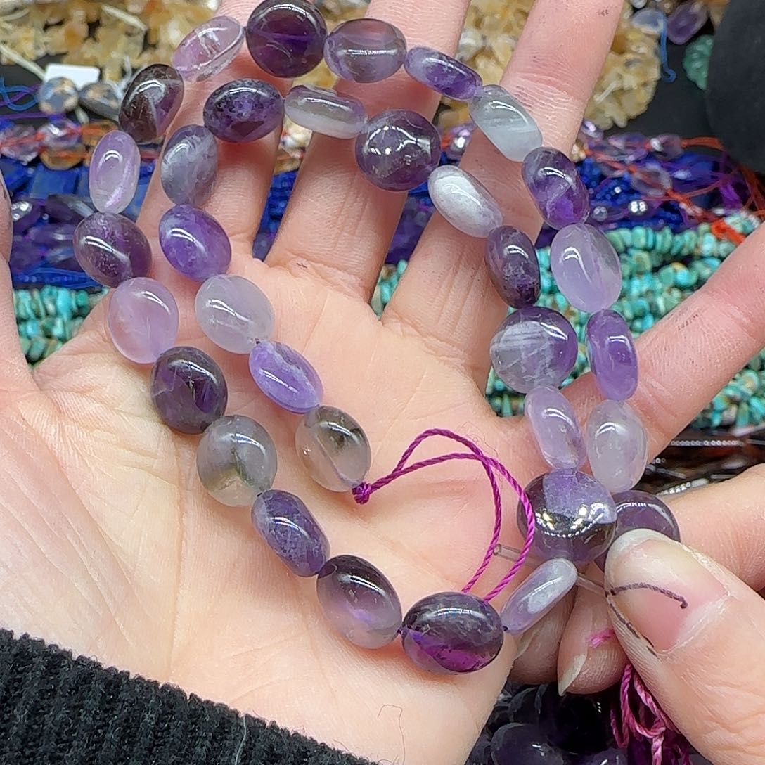 玛瑙/玉髓珠宝半成品合金紫水晶圆饼10mm一条