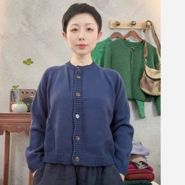 9105秋冬新款休闲短款纯棉开衫均码胸围110衣长50百搭纯色