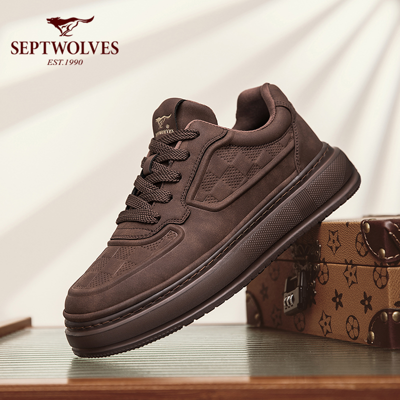 七匹狼冬季男鞋复古百搭干净痞帅棋盘格潮鞋低帮厚底增高休闲板鞋