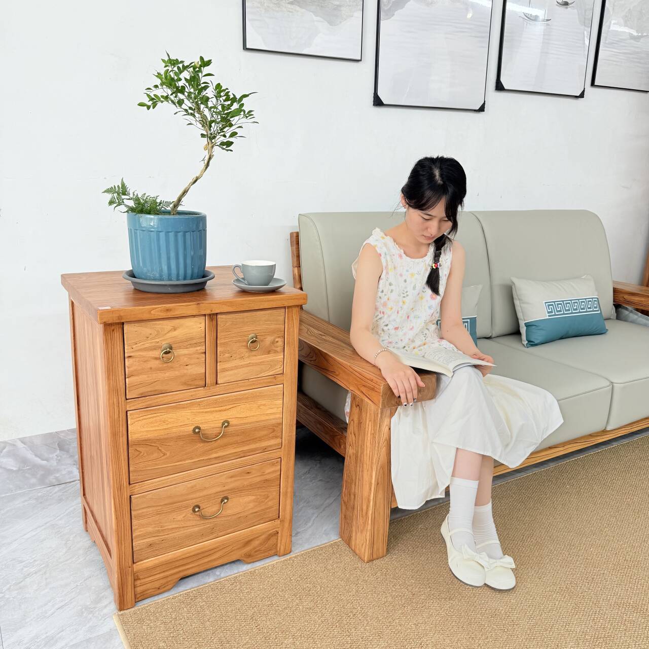 老梁故事老梁故事落地储物四斗柜卧室储物柜子简约四季如春柜客厅