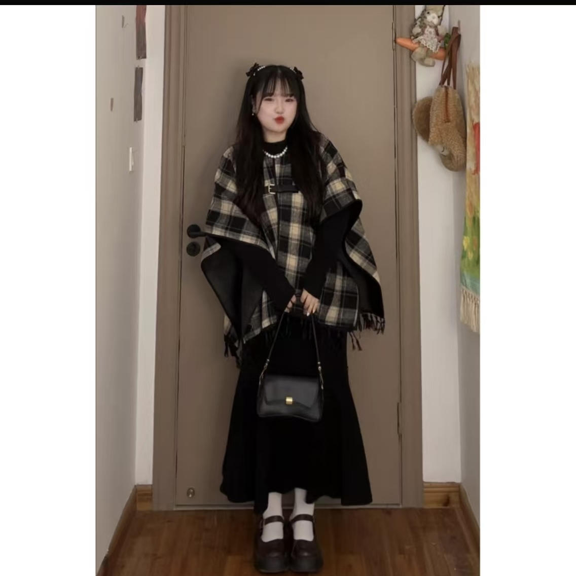 套装上衣格纹格子加厚学生秋冬季韩版长款保暖百搭