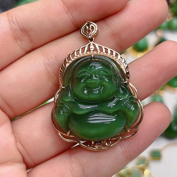 和田玉（碧玉）颈饰18K金镶嵌