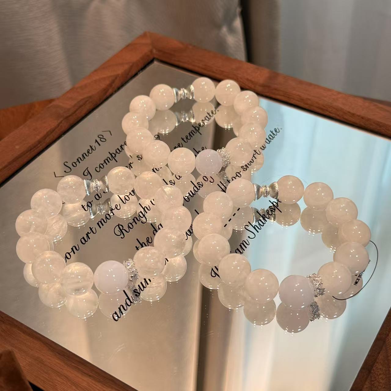 「云朵奶芋」天然蓝玛瑙白幽灵水晶手串手链 多样性发其一W683