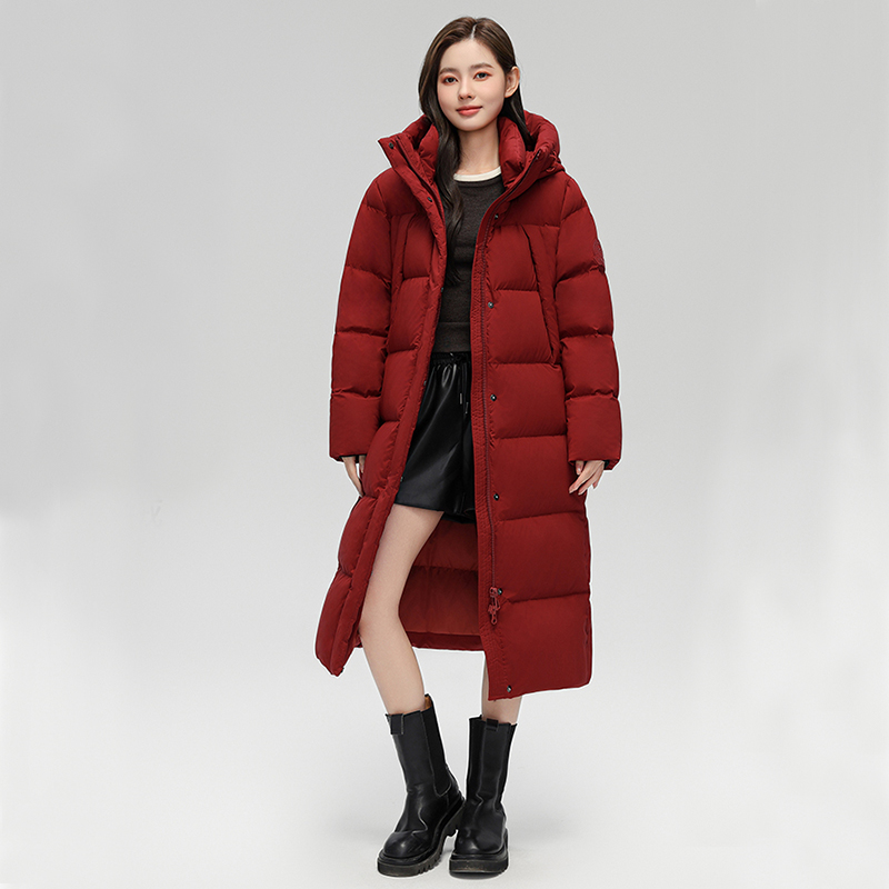 （过膝连帽中长款羽绒服）3077冬季加厚泡芙款蓬松保暖羽绒服H