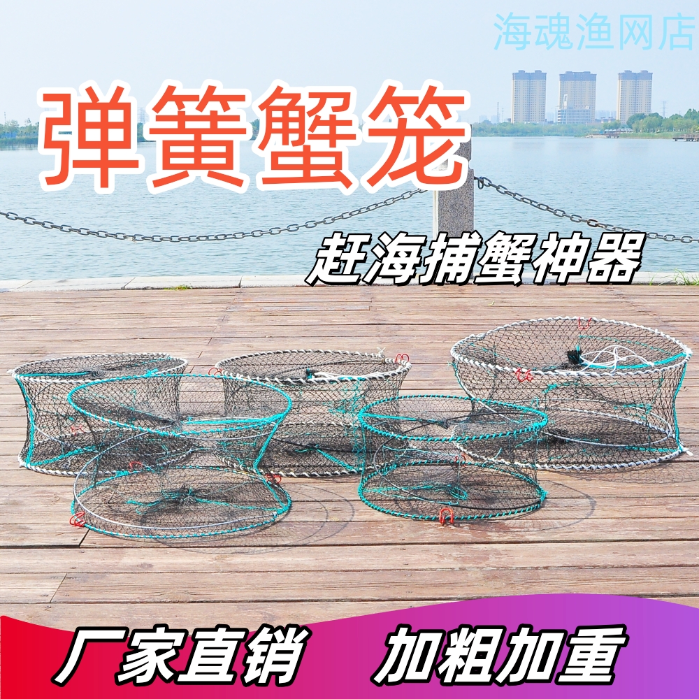 可折叠蟹笼螃蟹笼弹簧蟹笼收纳方便赶海神器抓螃蟹专用