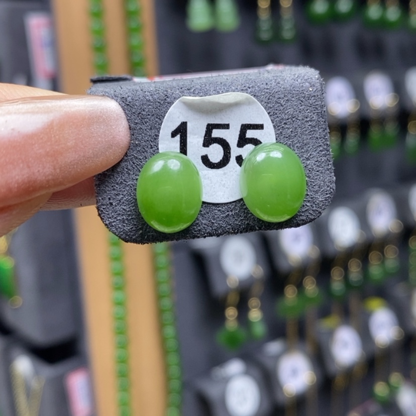 【闪购商品】和田玉耳饰18K金镶嵌10x8x4.5mm蛋面耳饰