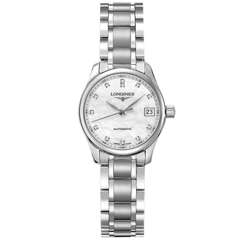 99新 Longines/浪琴 名匠128/贝母钻刻/机械/表径25.5mm/女士腕表
