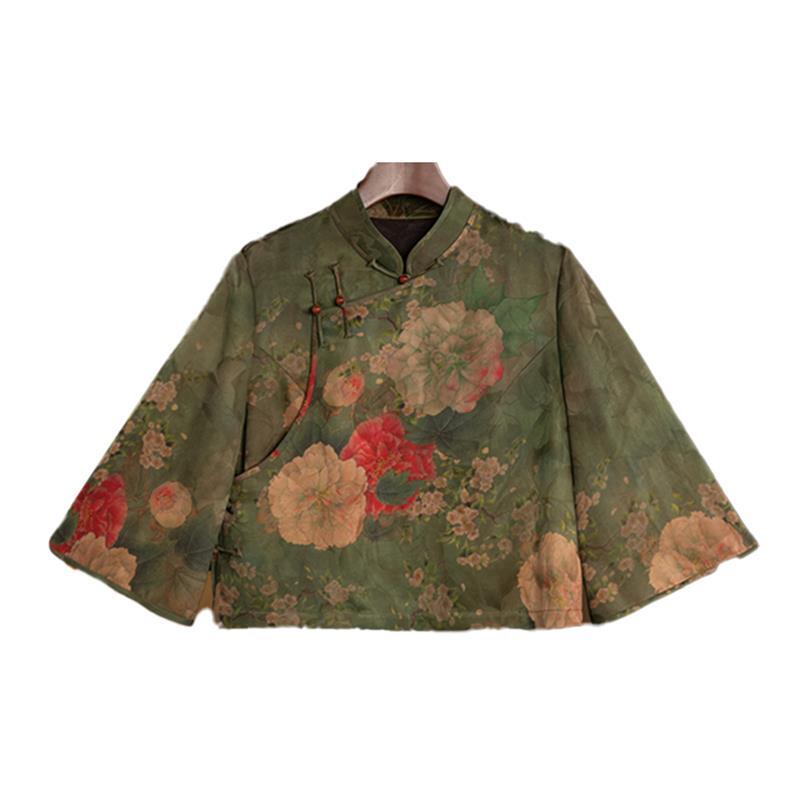 香云纱〔翠竹〕重缎定位印花国风宽松中式绿色上衣60096