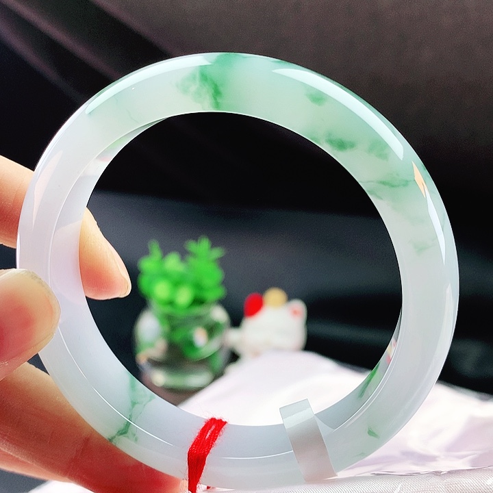 未镶嵌手镯翡翠57冰透绿花翠