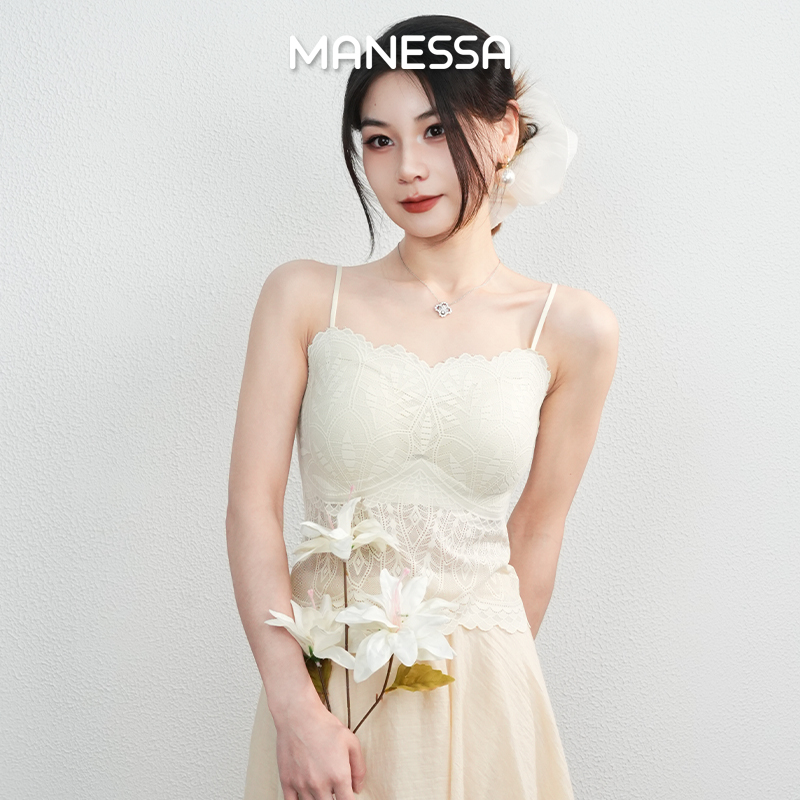曼娜莎【瑰梦花期】蕾丝性感吊带舒适凉感美背内衣文胸一体穿搭