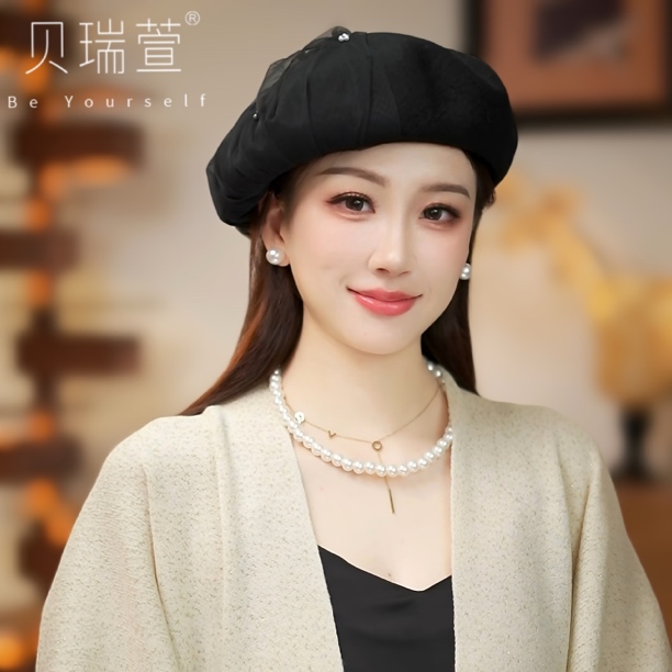 MZ256赫本风羊毛呢贝雷帽画家帽贵妇名媛秋冬盆帽礼帽