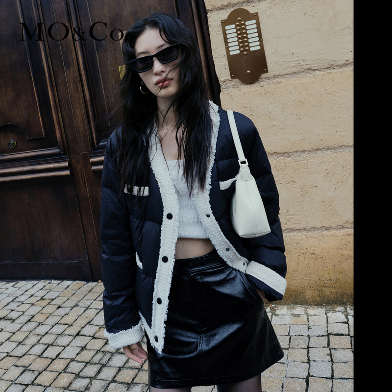 【赵老板专属】MOCO冬V领方格短款羽绒服MBC3EINT07