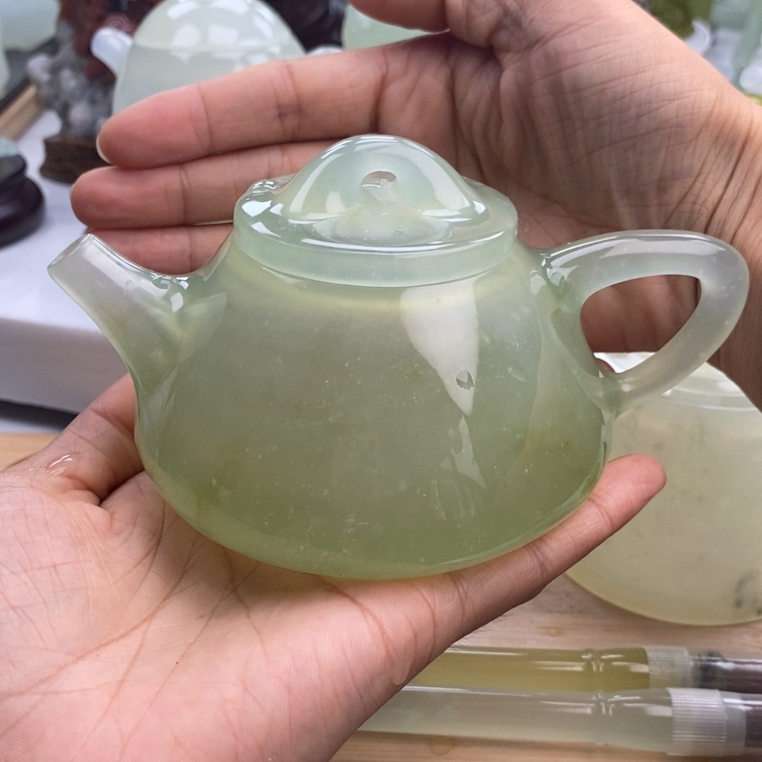 『***』岫玉未镶嵌四大名玉茶壶