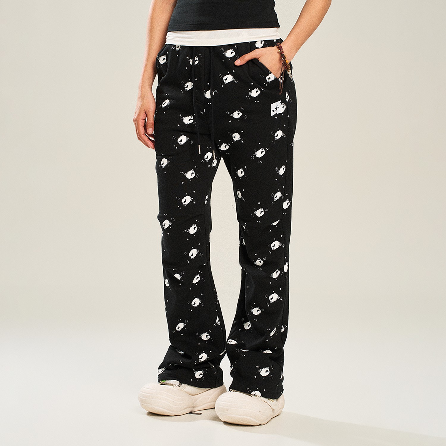 NSTNEW START发芽计划满印小羊复古潮牌百搭休闲松紧腰系带长裤