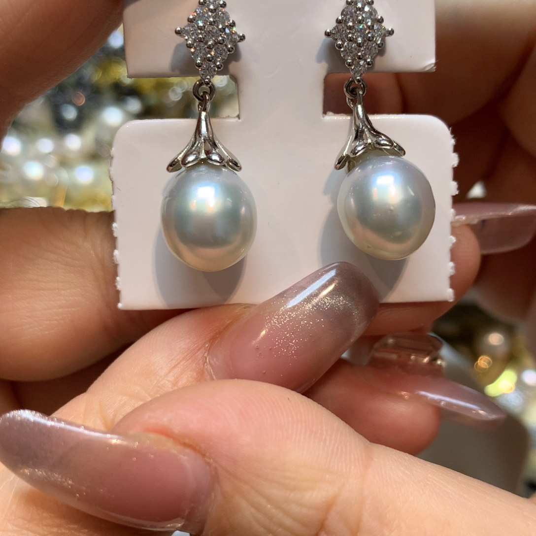 海水珍珠耳饰银S925镶嵌