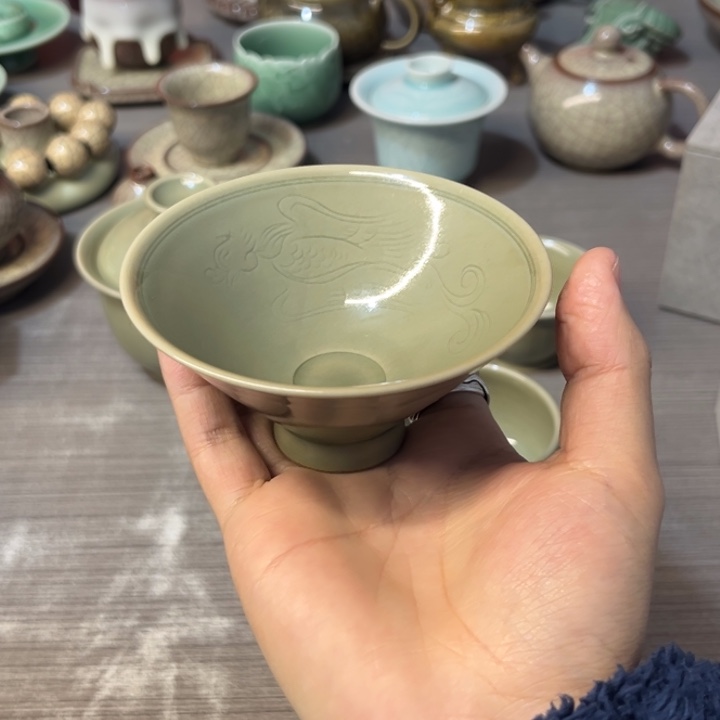 何亦鹏 越窑 仙鹤斗笠杯