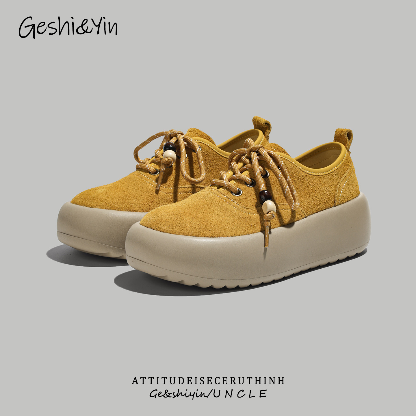 歌诗茵厚底板鞋女2025新款复古真皮夏季时尚百搭休闲鞋系带松糕鞋