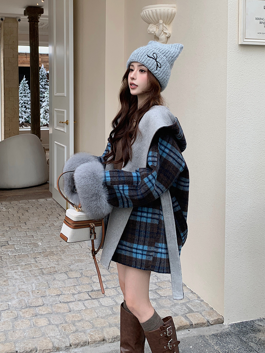 【土星大衣】清完下架-羊毛大衣两面穿格纹毛呢外套拍完加不了！