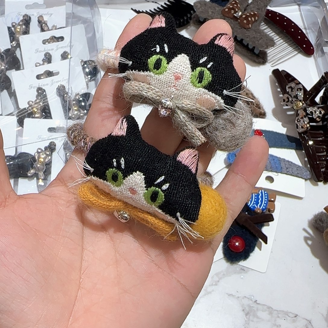 布艺非金属T11猫咪发绳2个