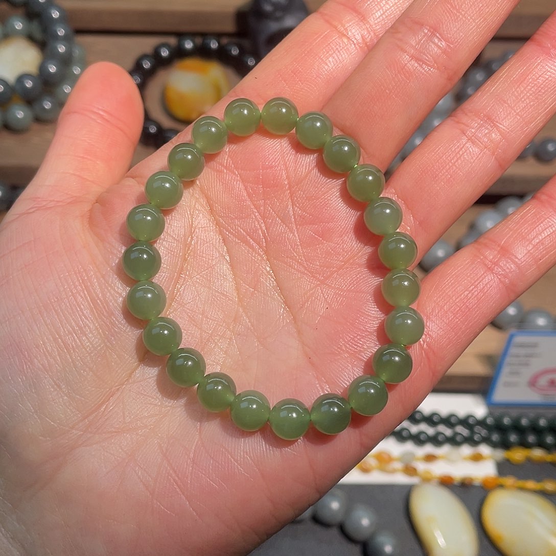 和田玉未镶嵌手链和田玉青海料卡8mm