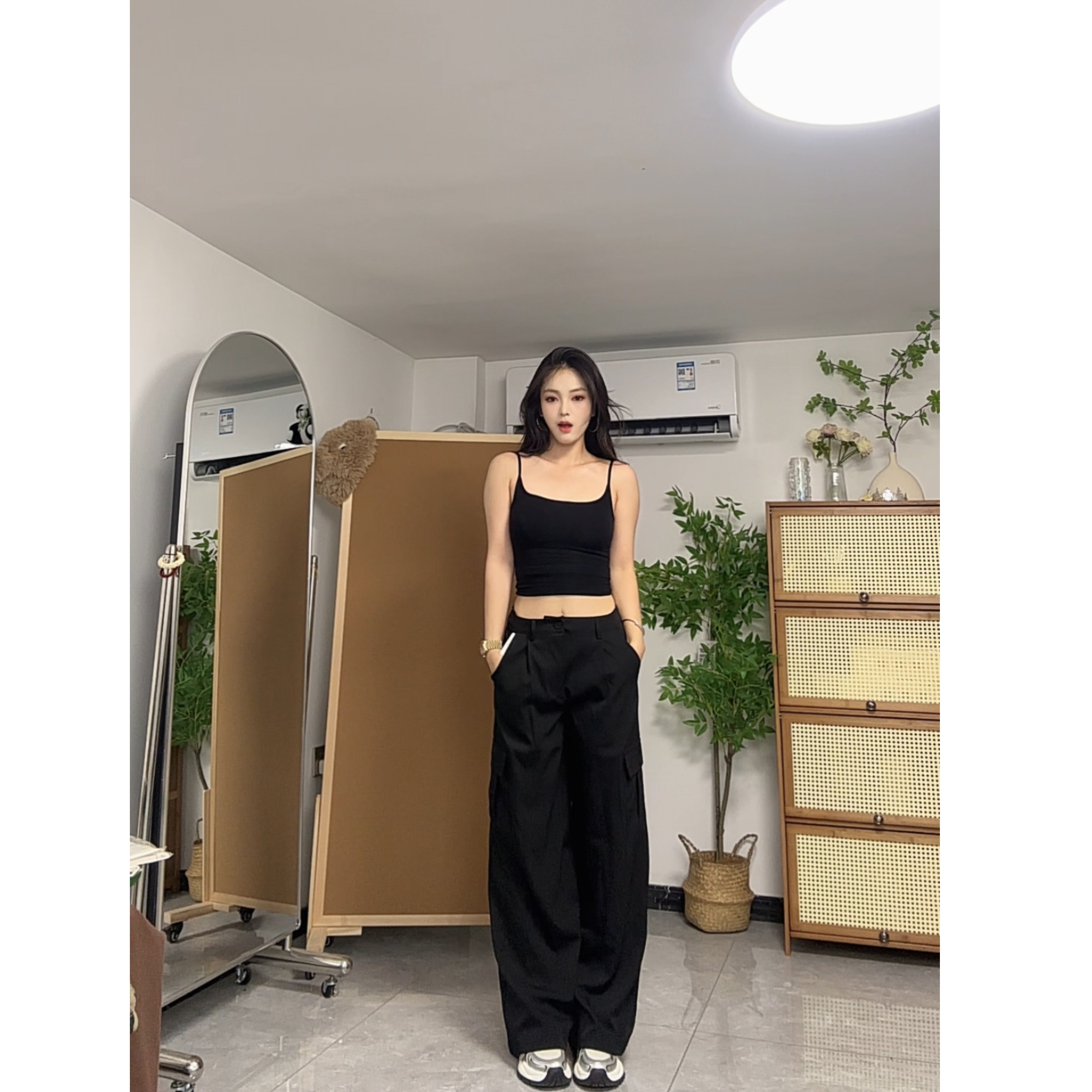 垂坠感西裤工装裤高腰直筒显瘦工装裤