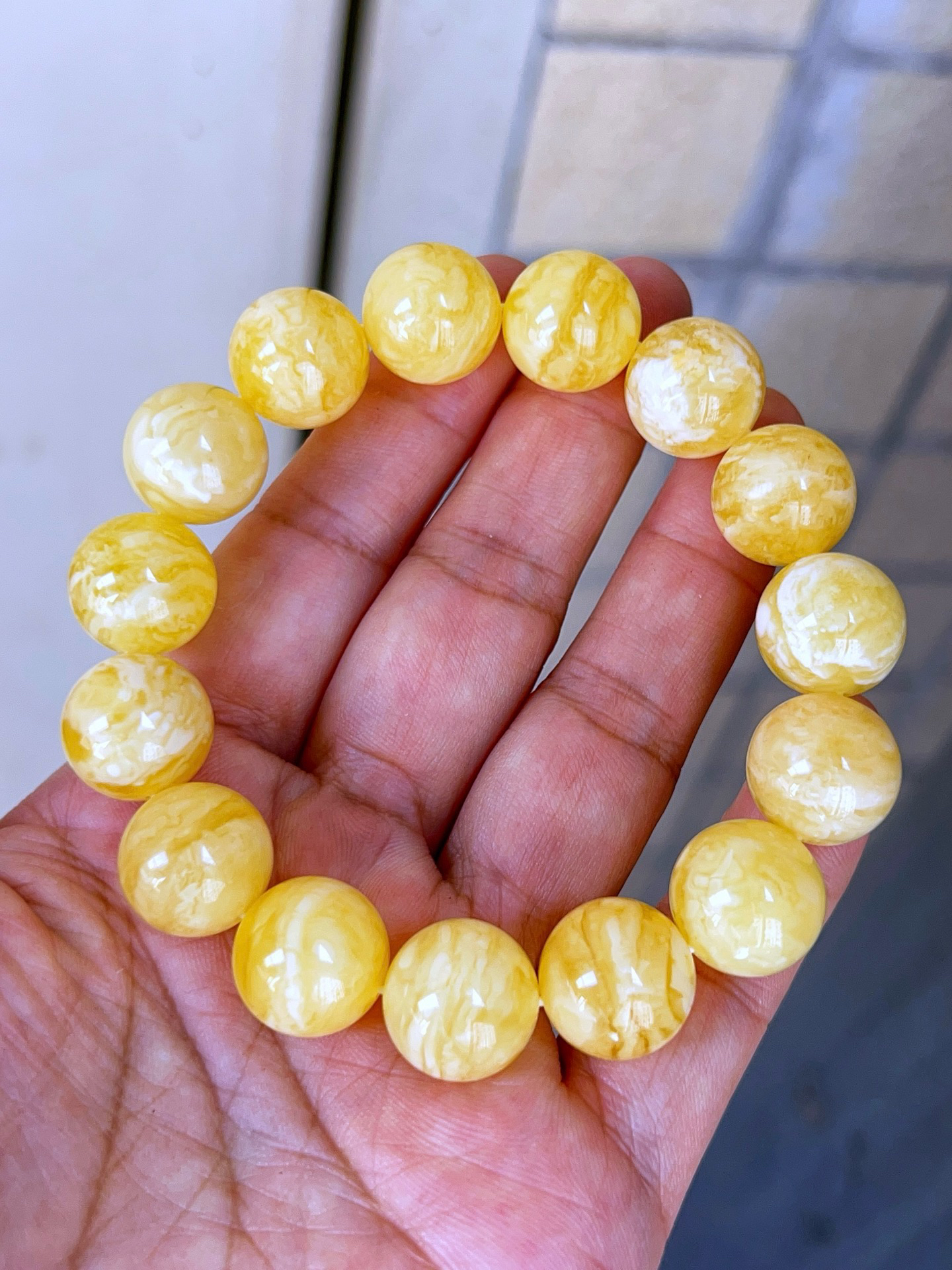 14+俄料白蜡虎花圆珠手串