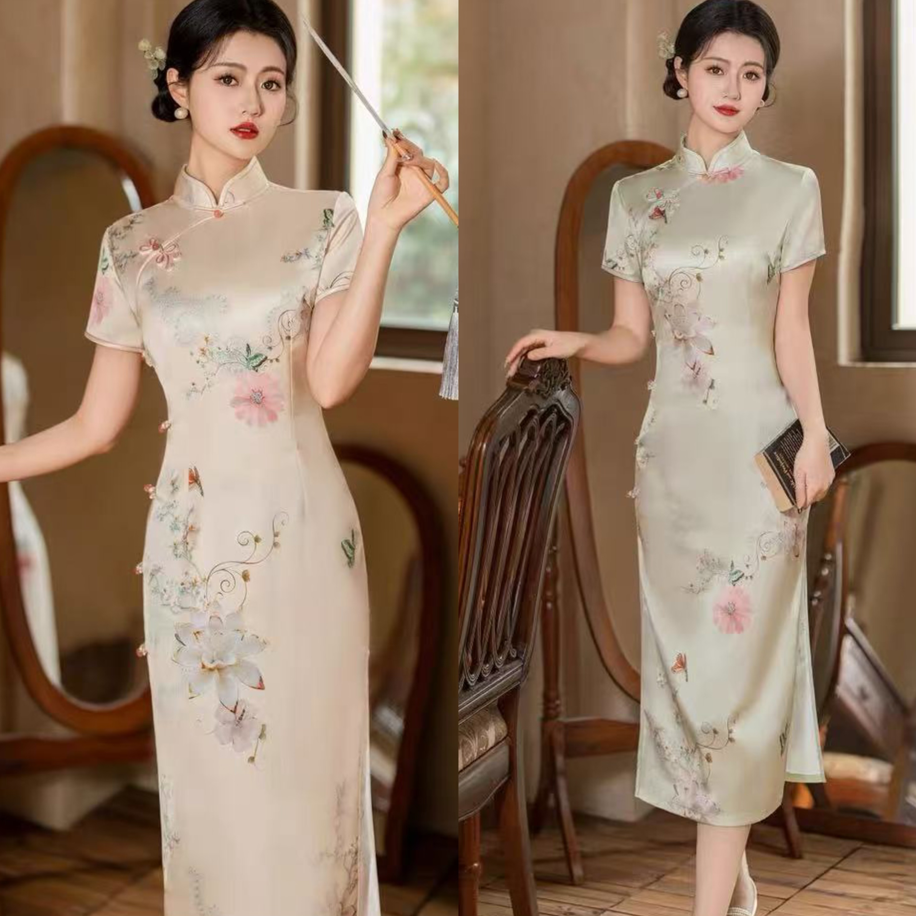 【532】120cm醋酸纺单层气质夏季清凉气质旗袍