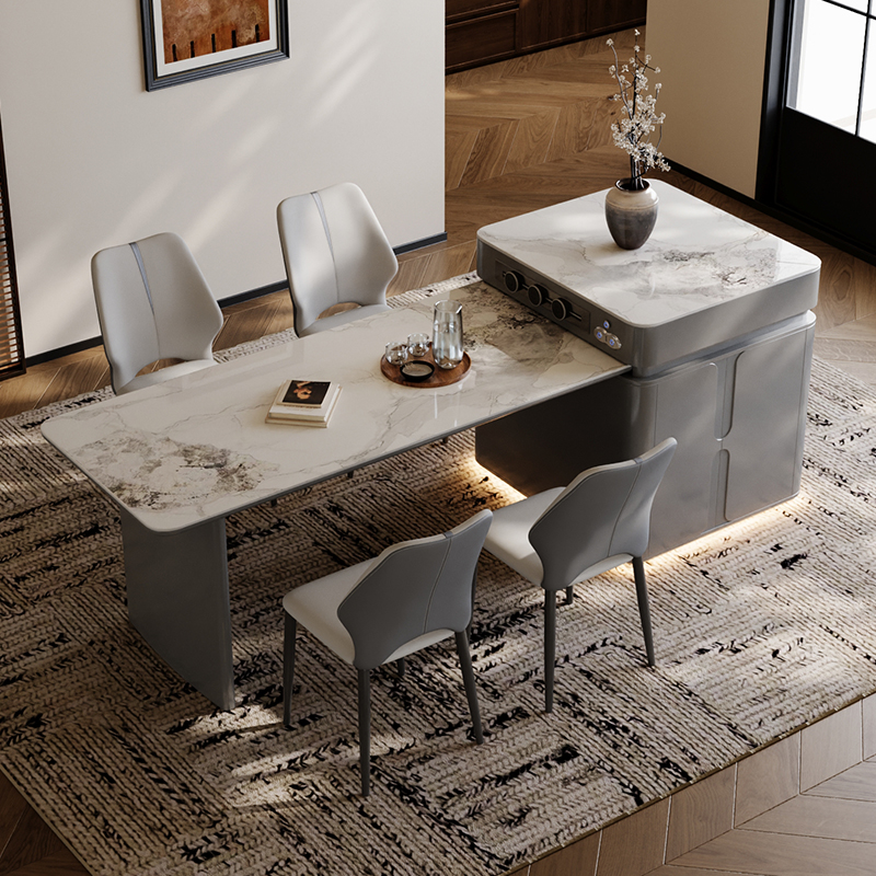 简小森简约艺术图案智能语音可伸缩可泡茶岛台餐桌极简客厅中岛台