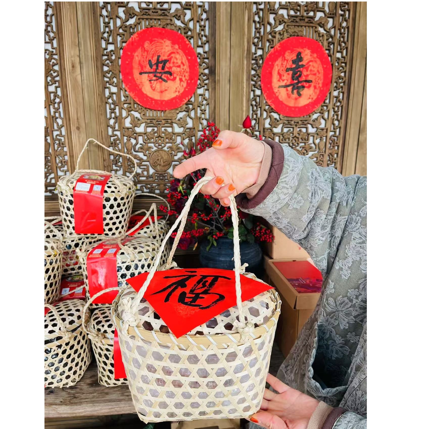 信阳农家味道香肠 /红烧肉（土猪前后腿手工制作）竹篓礼品装