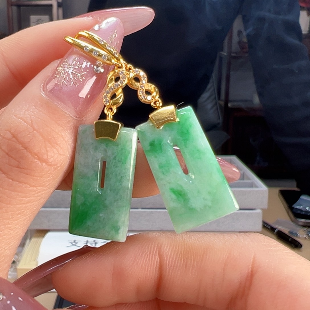 翡翠耳饰银S925镶嵌耳环42