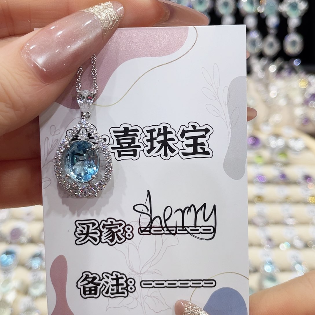 颈饰托帕石银S925镶嵌S****n吊坠