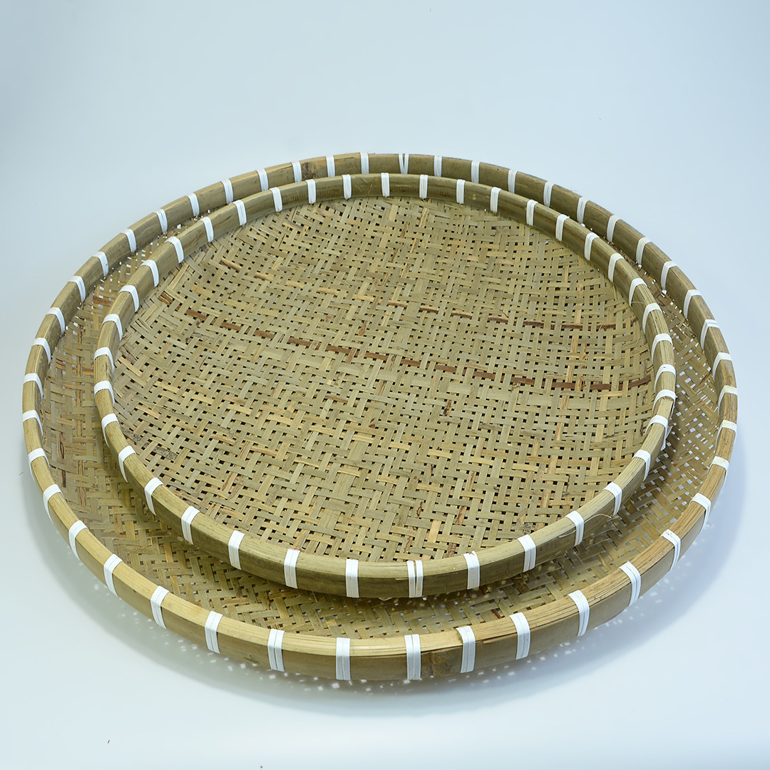 越南手工竹编竹筛子簸箕有孔米筛绘画装饰竹匾环保竹筐家用圆形