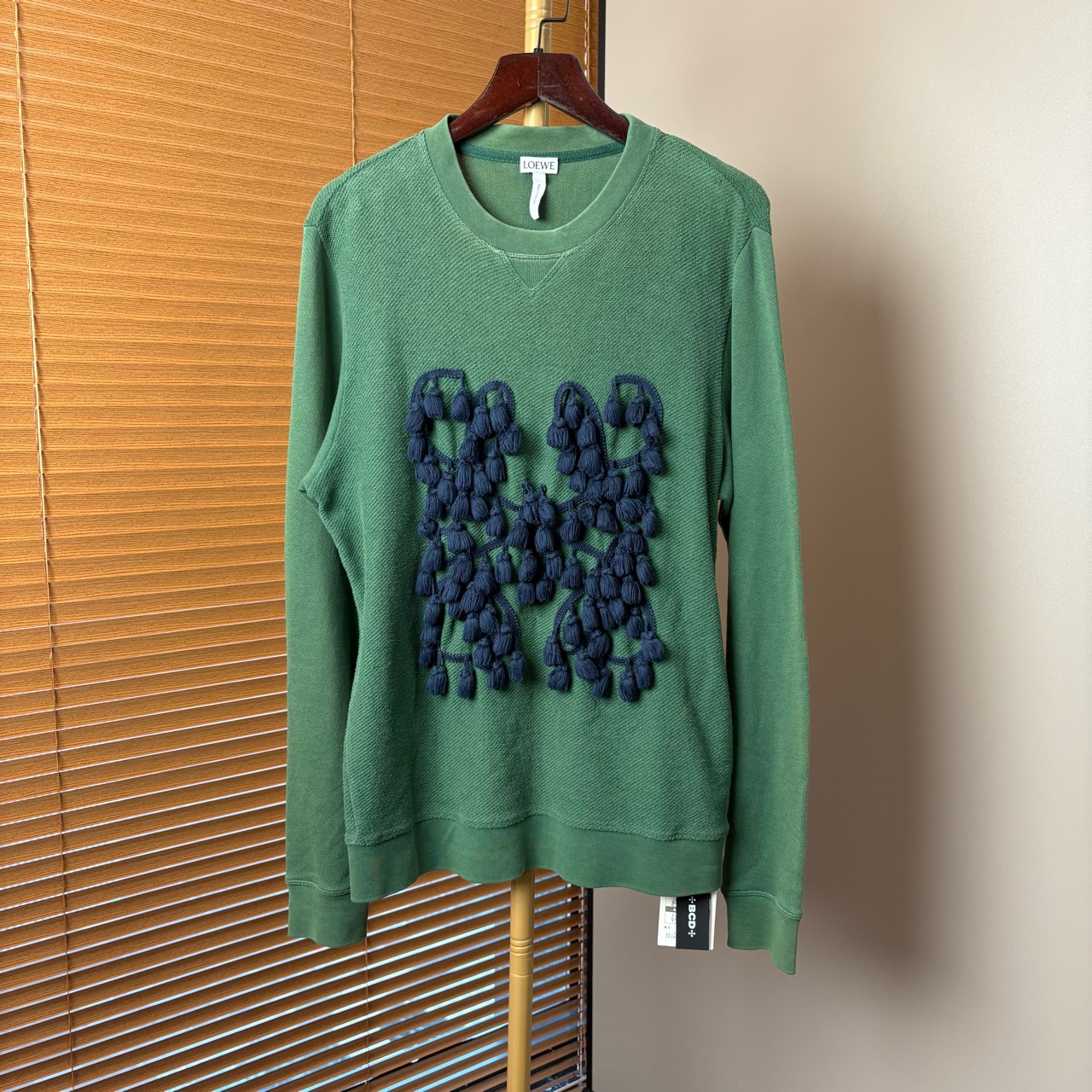 99新 LOEWE/罗意威 (ll)绿色绳结logo针织衫 XS码 fg206288