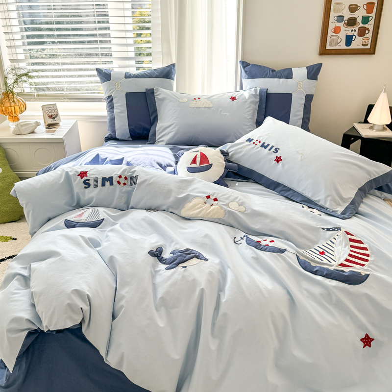 高端全棉100棉四件套重工高档纯棉被套床单床笠床单被套四件套