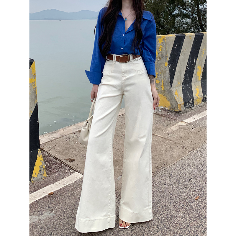 不贴腿腰带垂感喇叭牛仔裤女2025秋季新款高腰显瘦显腿长拖地裤