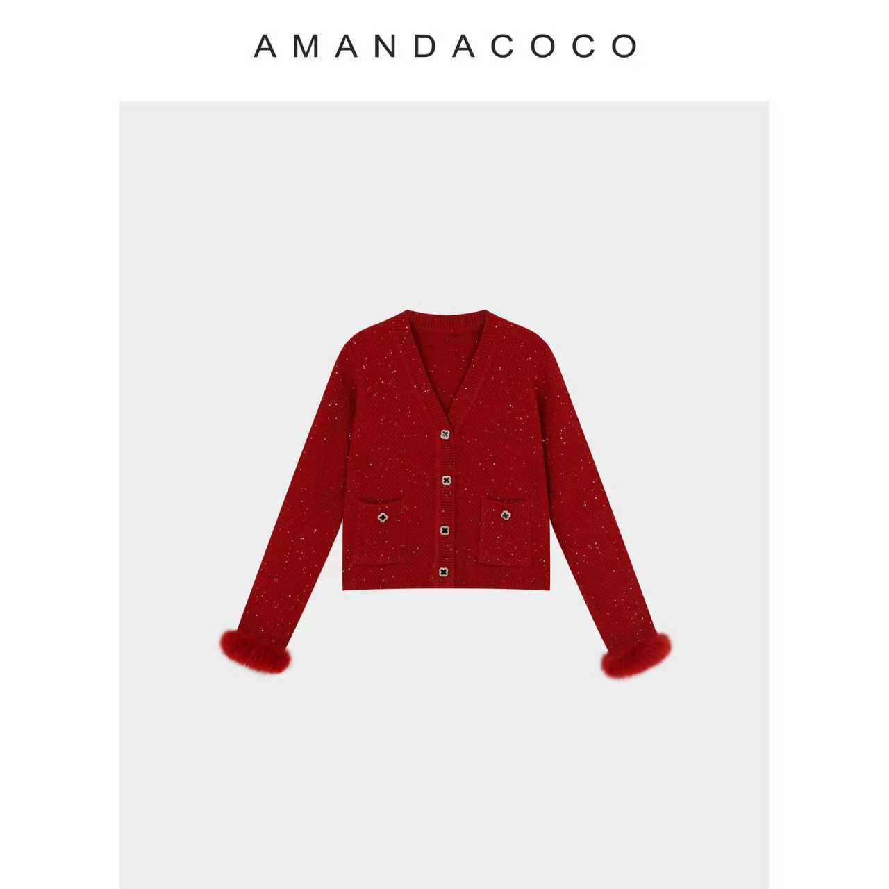 星钻织梦～25秋冬轻奢法式闪闪亮片氛围感拼毛针织衫