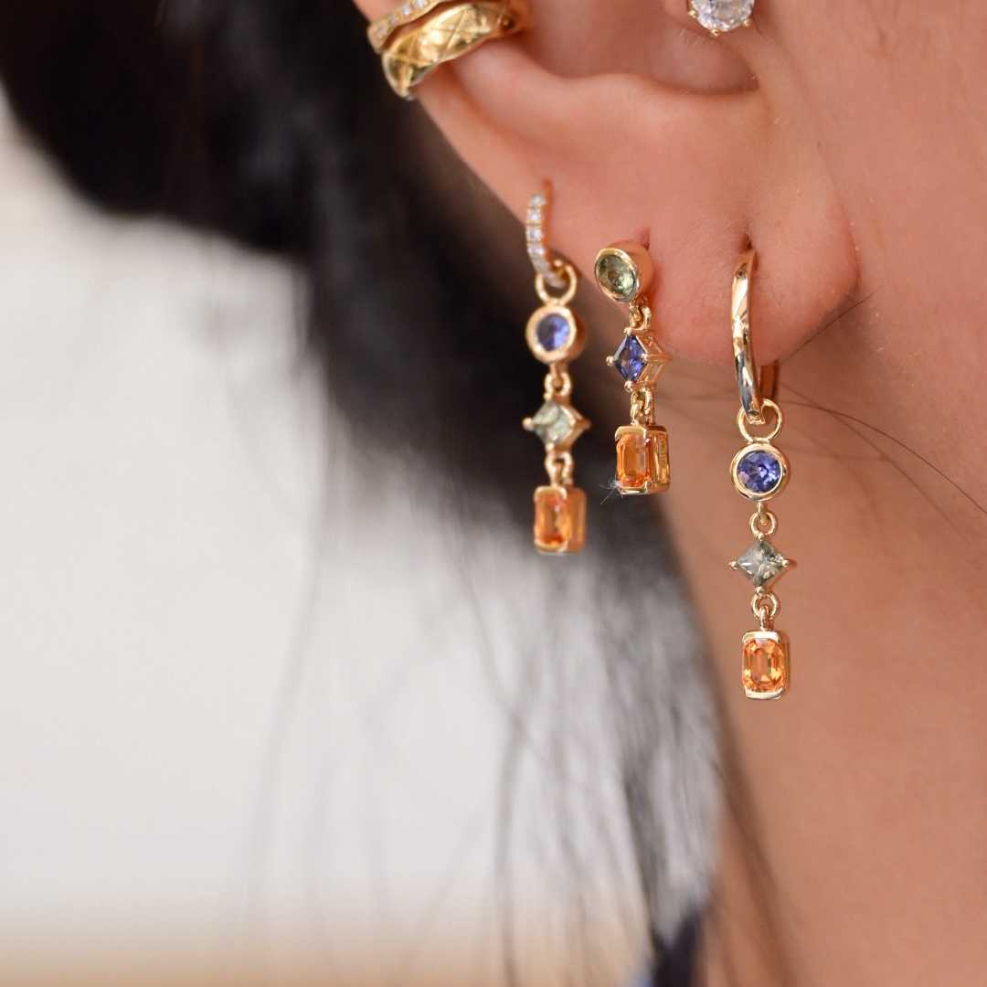 【JSZ】18k金天然彩色宝石流苏耳钉，时尚又精致的气质搭配