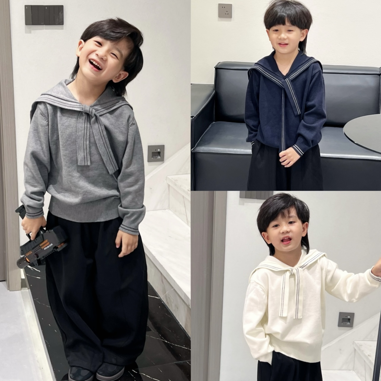 2025秋装新品儿童新款洋气上衣学院风海军领套头休闲宽松长袖毛衣