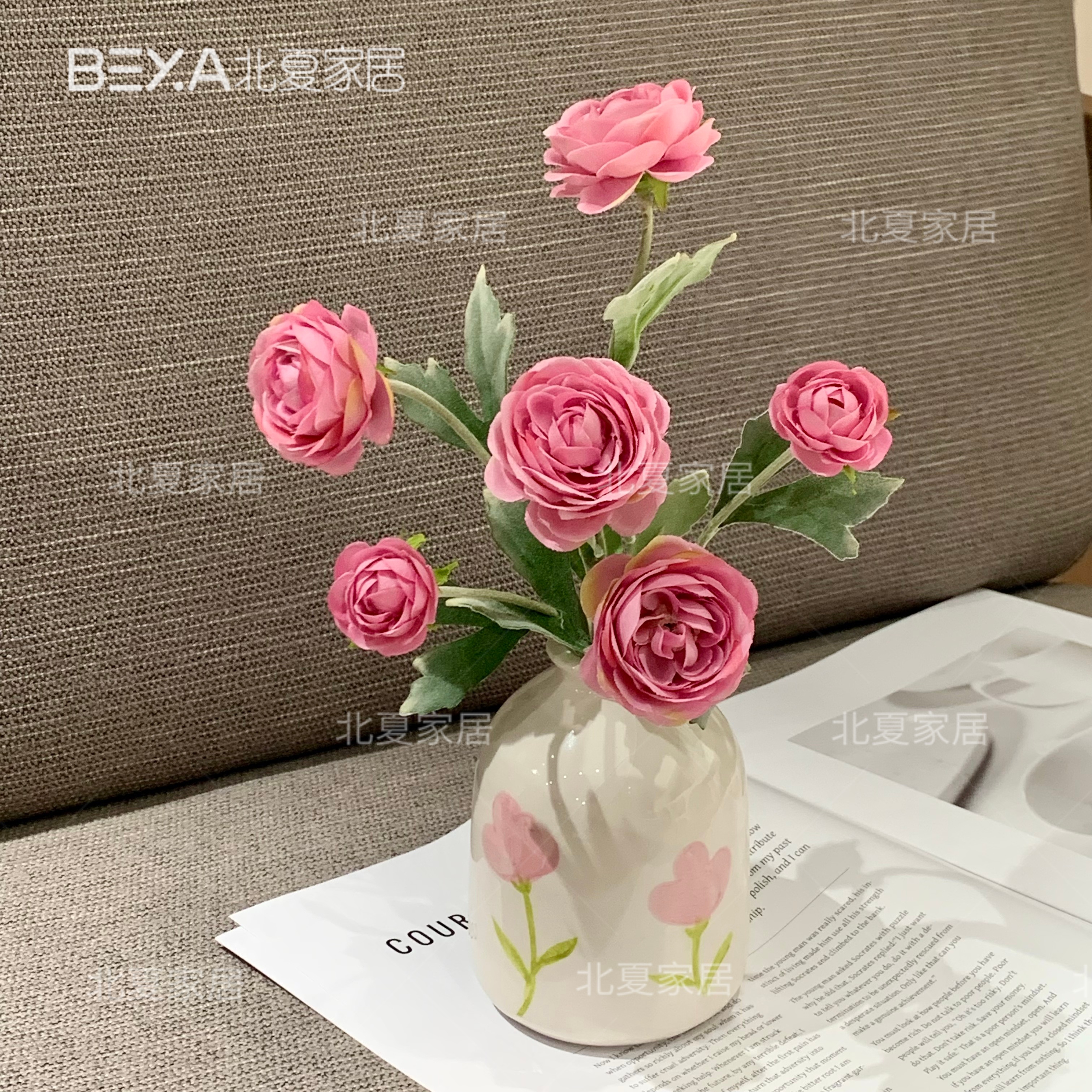 仿真小露莲玫瑰花室内家居桌面电视柜装饰品茶几卫生间摆件