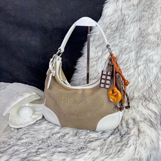 95新 Prada/普拉达 正标布面单肩 Hobo 包