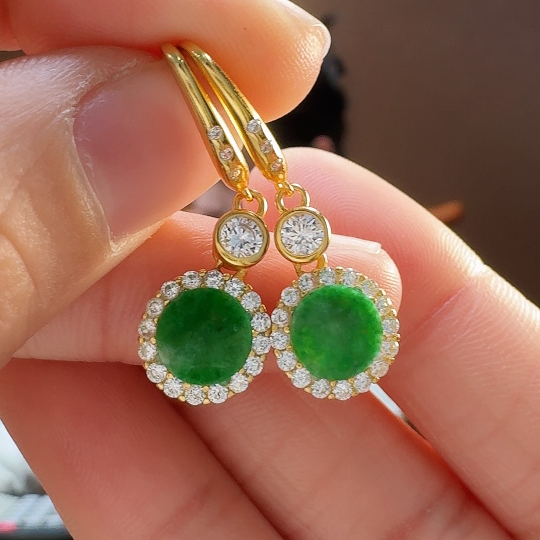 翡翠耳饰银S925镶嵌耳饰18