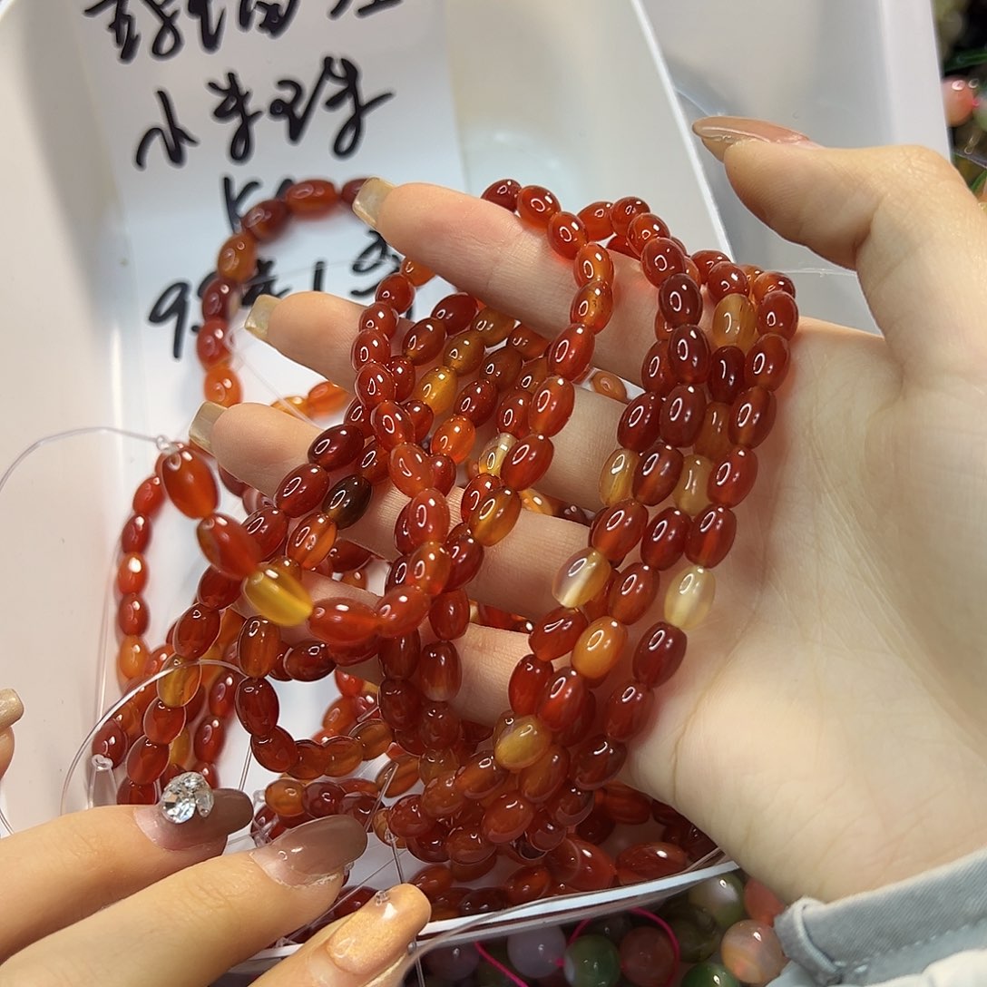 玛瑙/玉髓合金珠宝半成品红玛瑙小米珠卡6一条