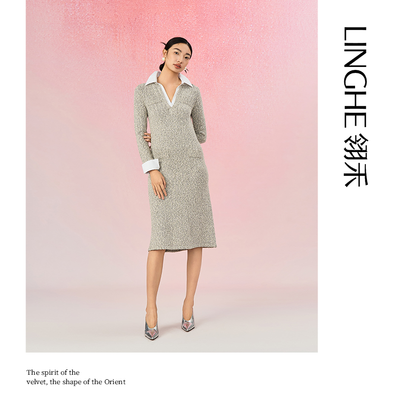 翎禾LINGHE-「月城春」长袖针织连衣裙假两件气质时