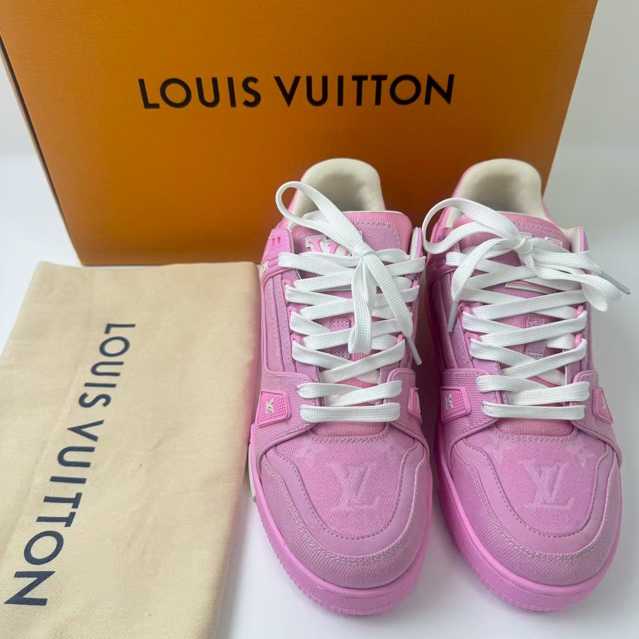 未使用 LouisVuitton/路易威登 38.5全套粉色牛仔trainer xxs1356