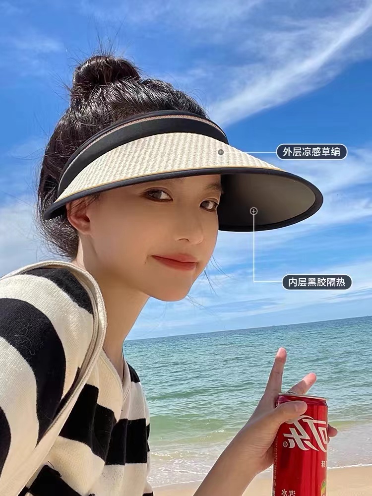 夏季大帽檐草编空顶遮阳帽