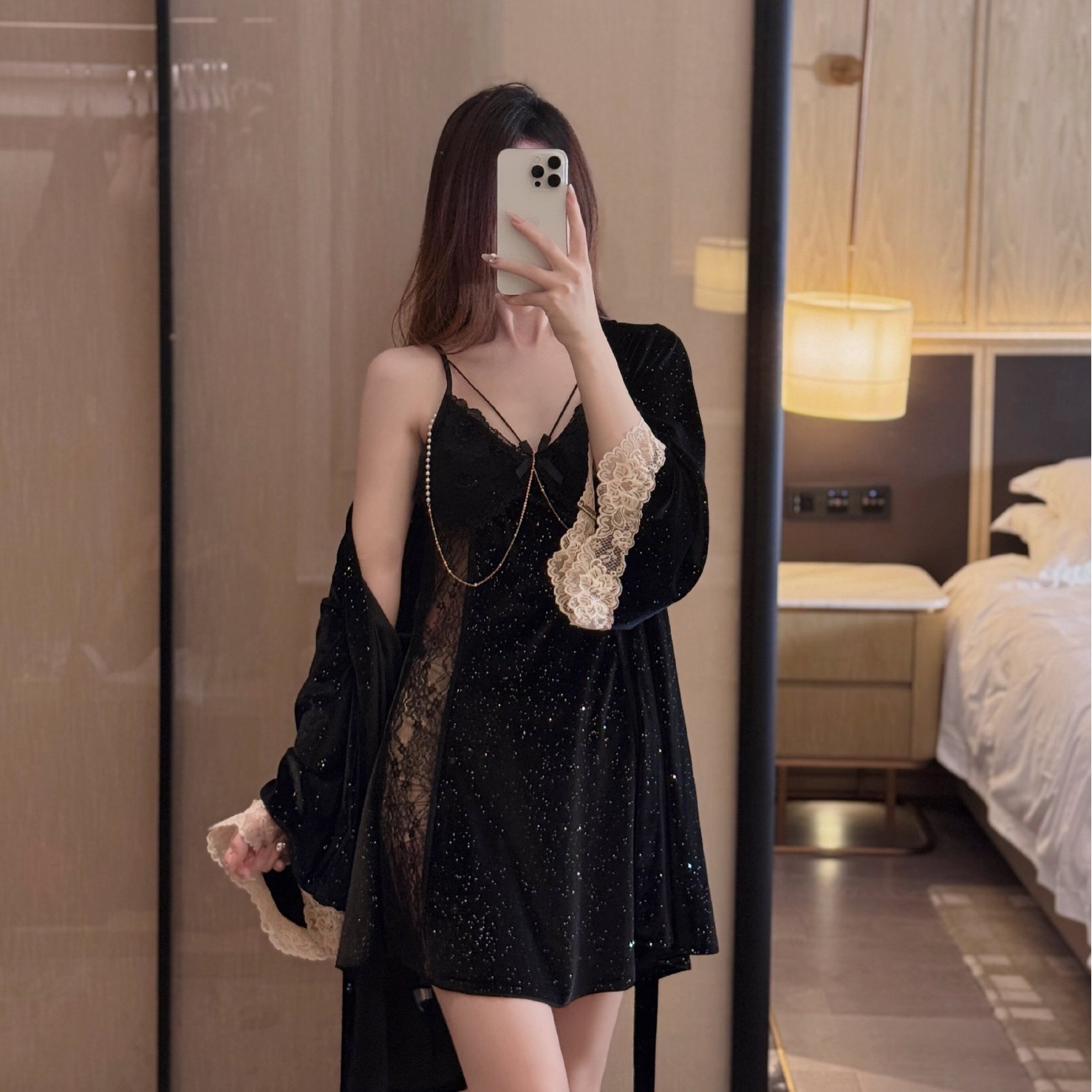 【浮光掠影】性感吊带金丝绒睡裙睡袍两件套睡衣女士秋冬家居高级感