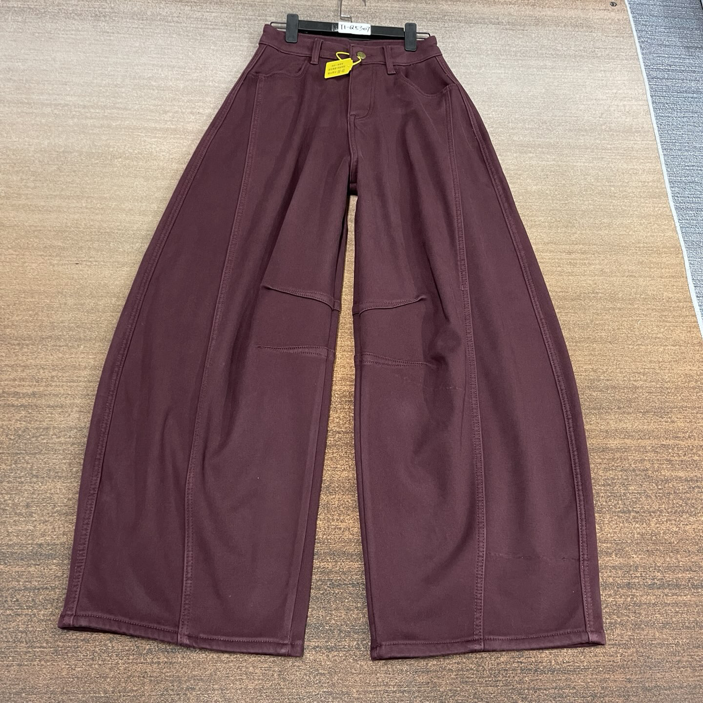 #T1-Q5307 高货 加绒-厚绒 安可拉红密密绒大版弯刀气球女裤 高弹